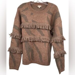 Hem & Thread Tan and Gray Fringe Sweater